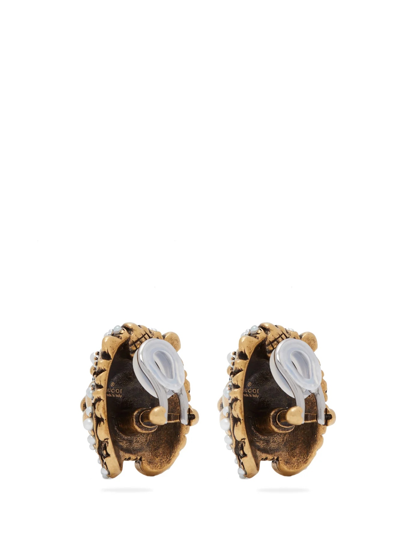 Lion faux pearl-embellished clip earrings - 3