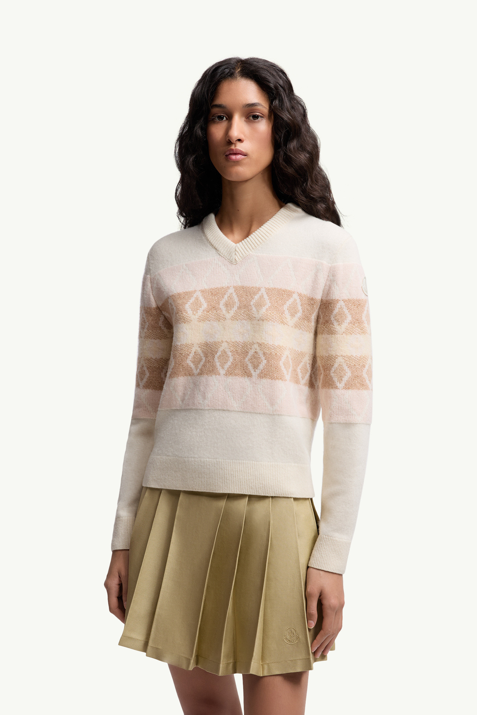 Rhombus Pattern Wool V-Neck Sweater - 3