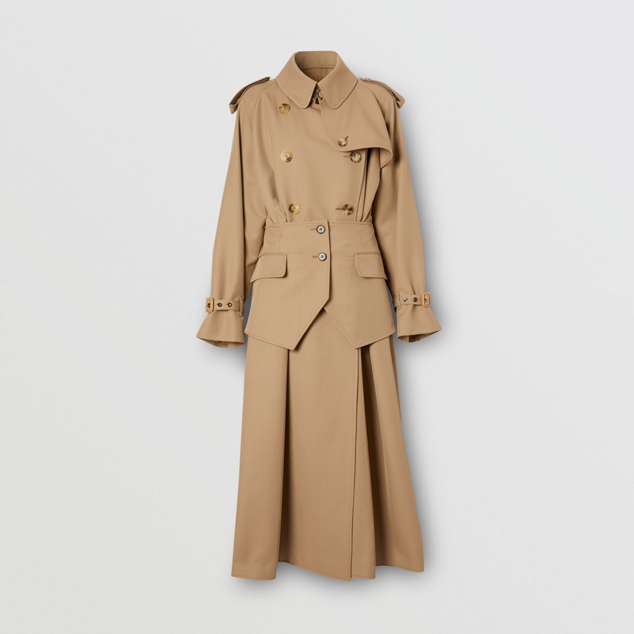 Basque Detail Technical Wool Gabardine Trench Coat - 1