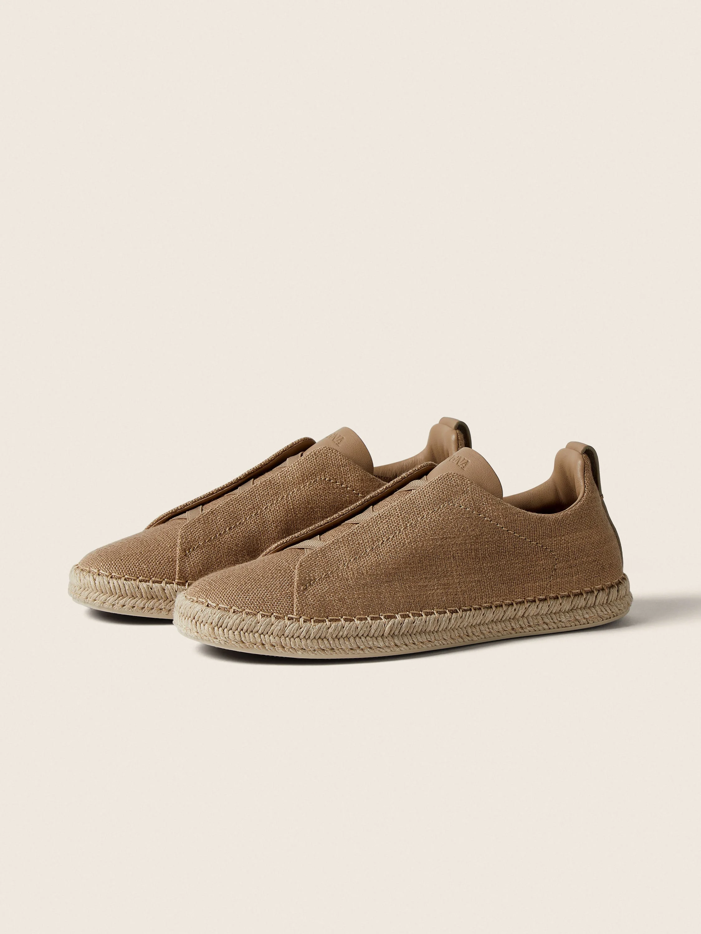 BEIGE LINEN BLEND AND LEATHER TRIPLE STITCH™ ESPADRILLES - 1