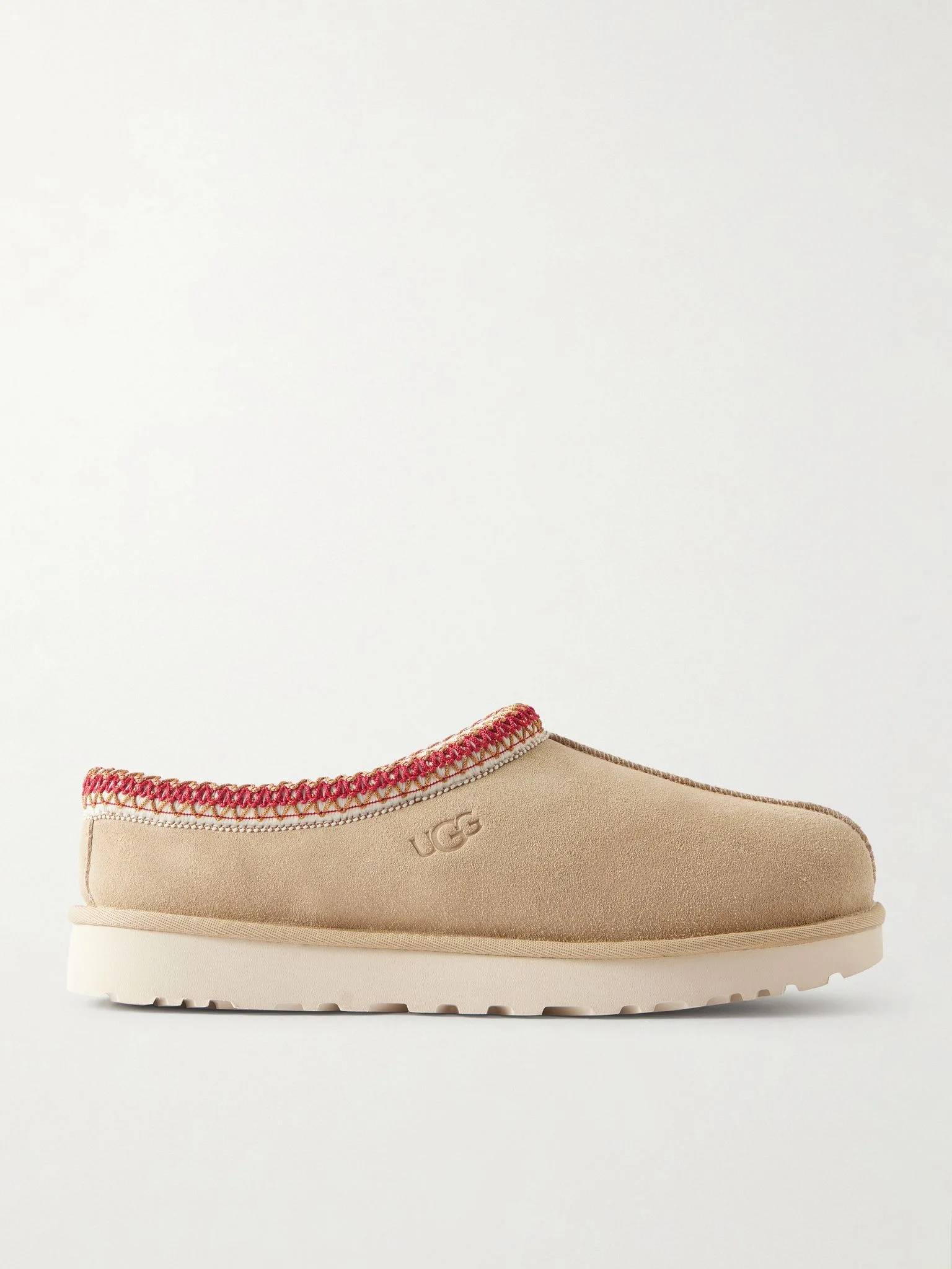 Tasman II shearling-lined embroidered suede slippers Beige - 1