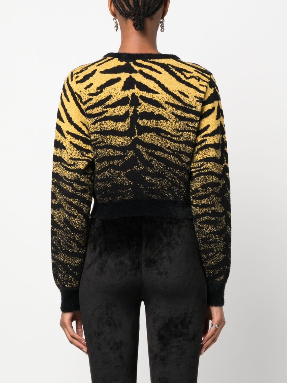 lurex-detail zebra-jacquard cropped jumper - 4