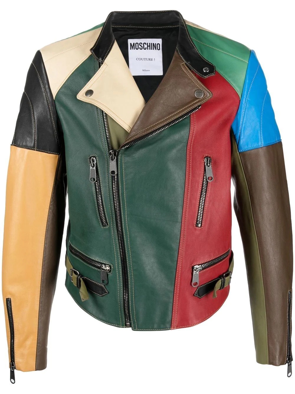 panelled zip-up leather jacket - 1