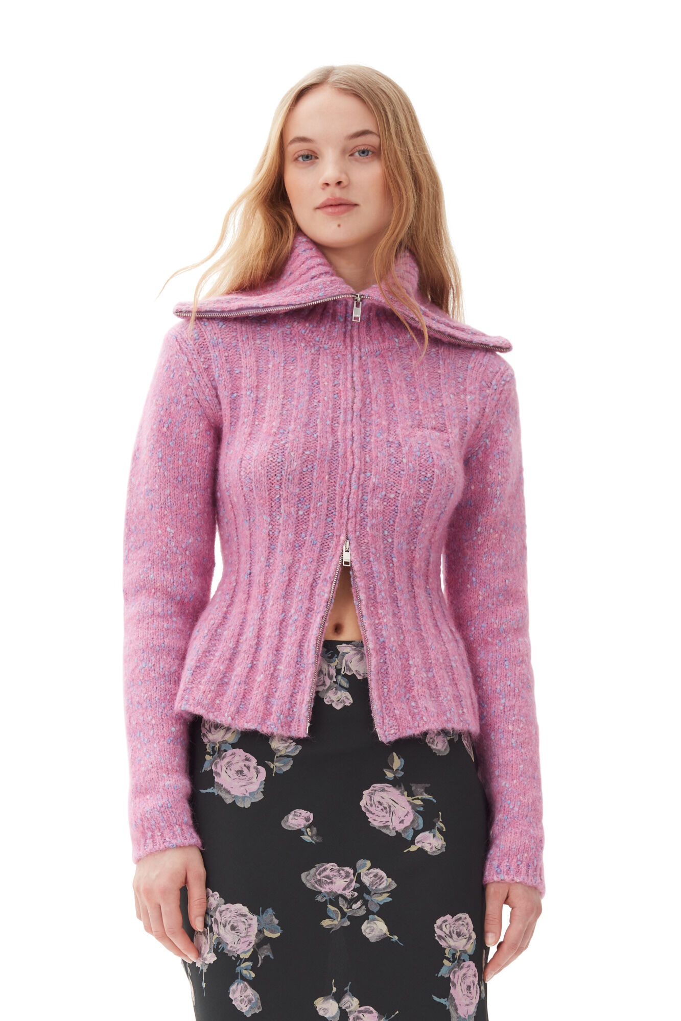 PINK HIGHNECK ZIP CARDIGAN - 4