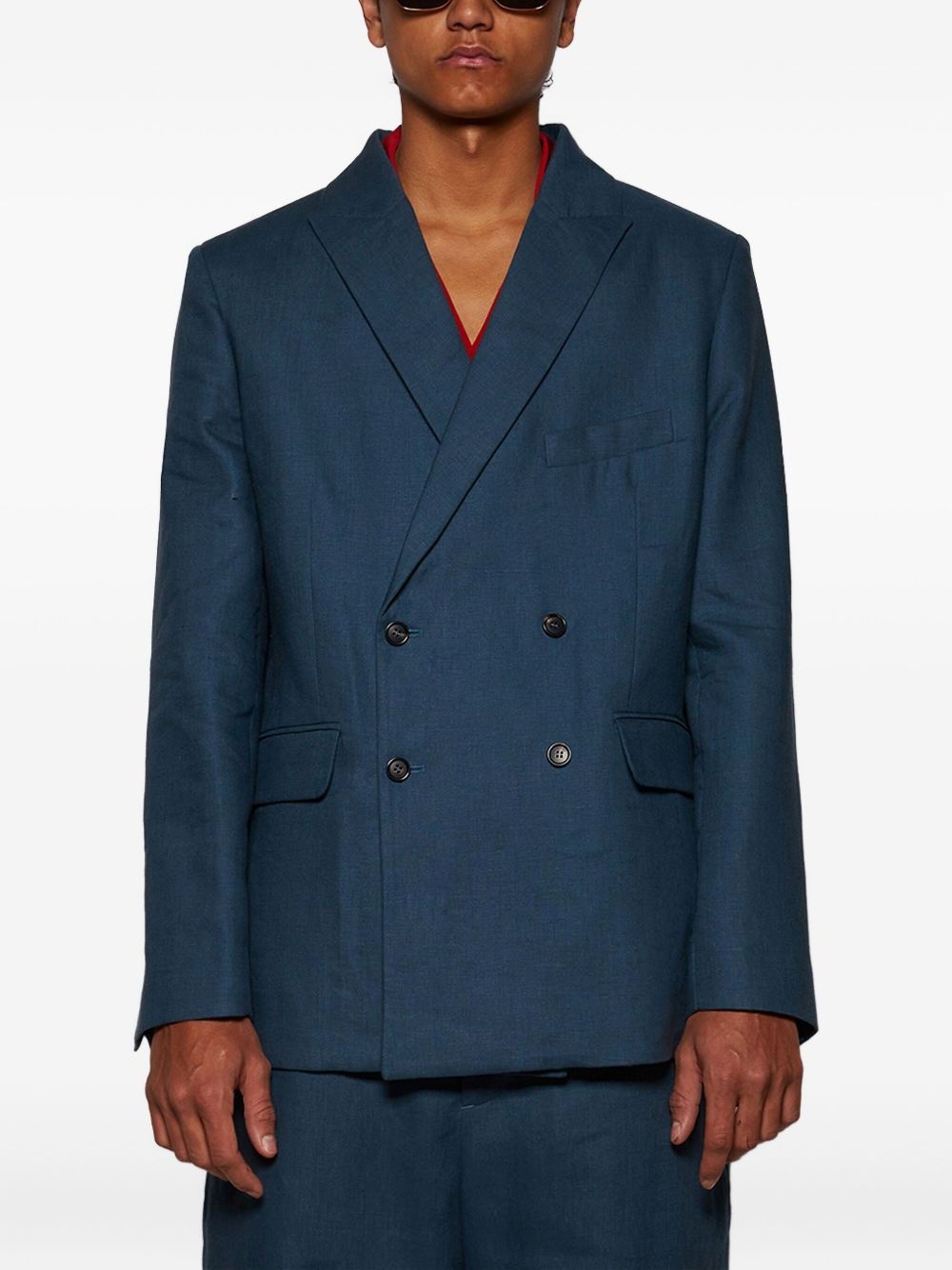 double-breasted linen jacket - 3