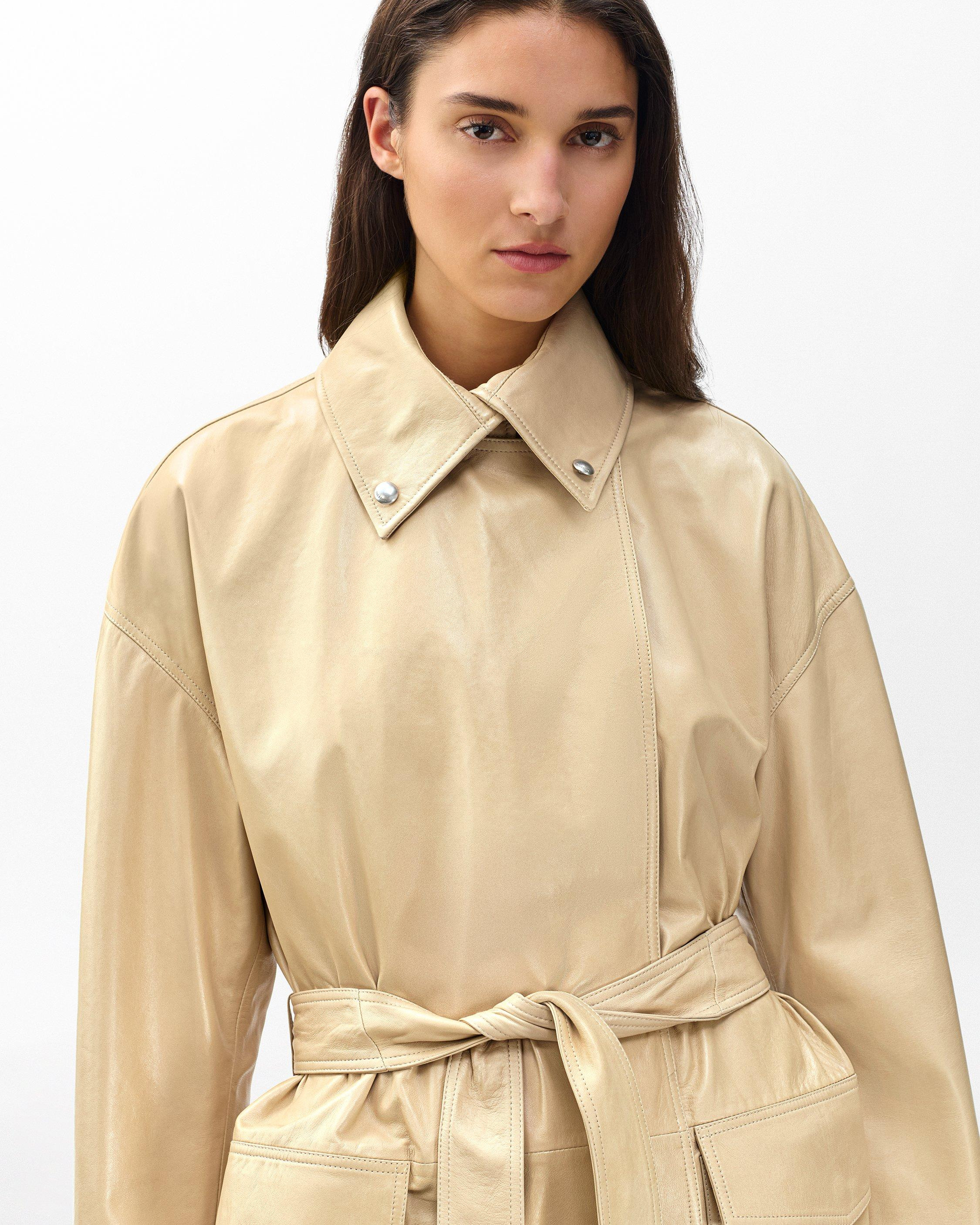 Rue Lamb Leather Trench Coat - 4