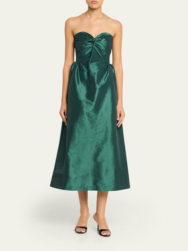 KIKA VARGAS Rose Twisted Strapless Taffeta Midi Dress outlook