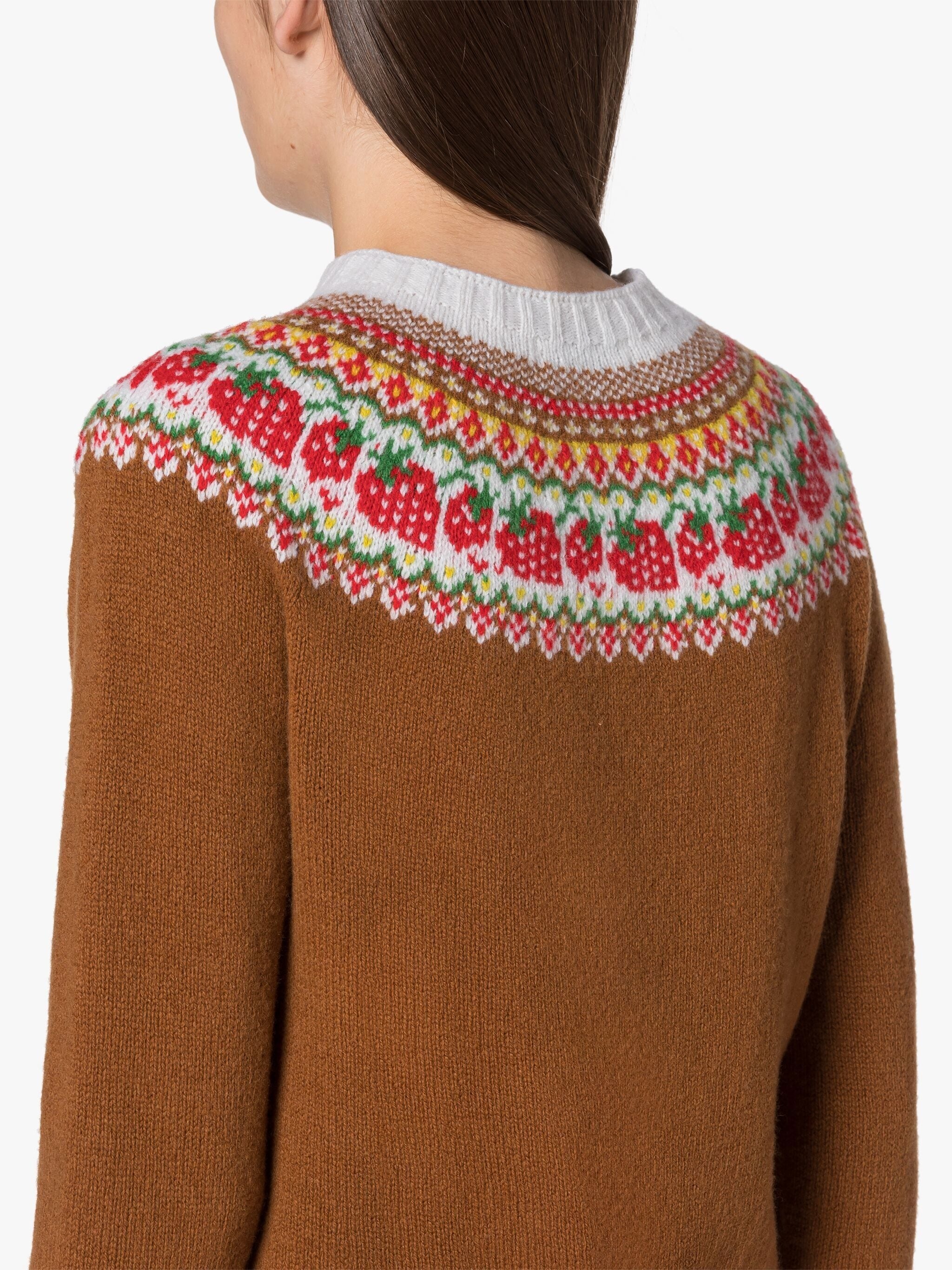 KELSI BROWN WOOL FAIR ISLE CREWNEK SWEATER - 5