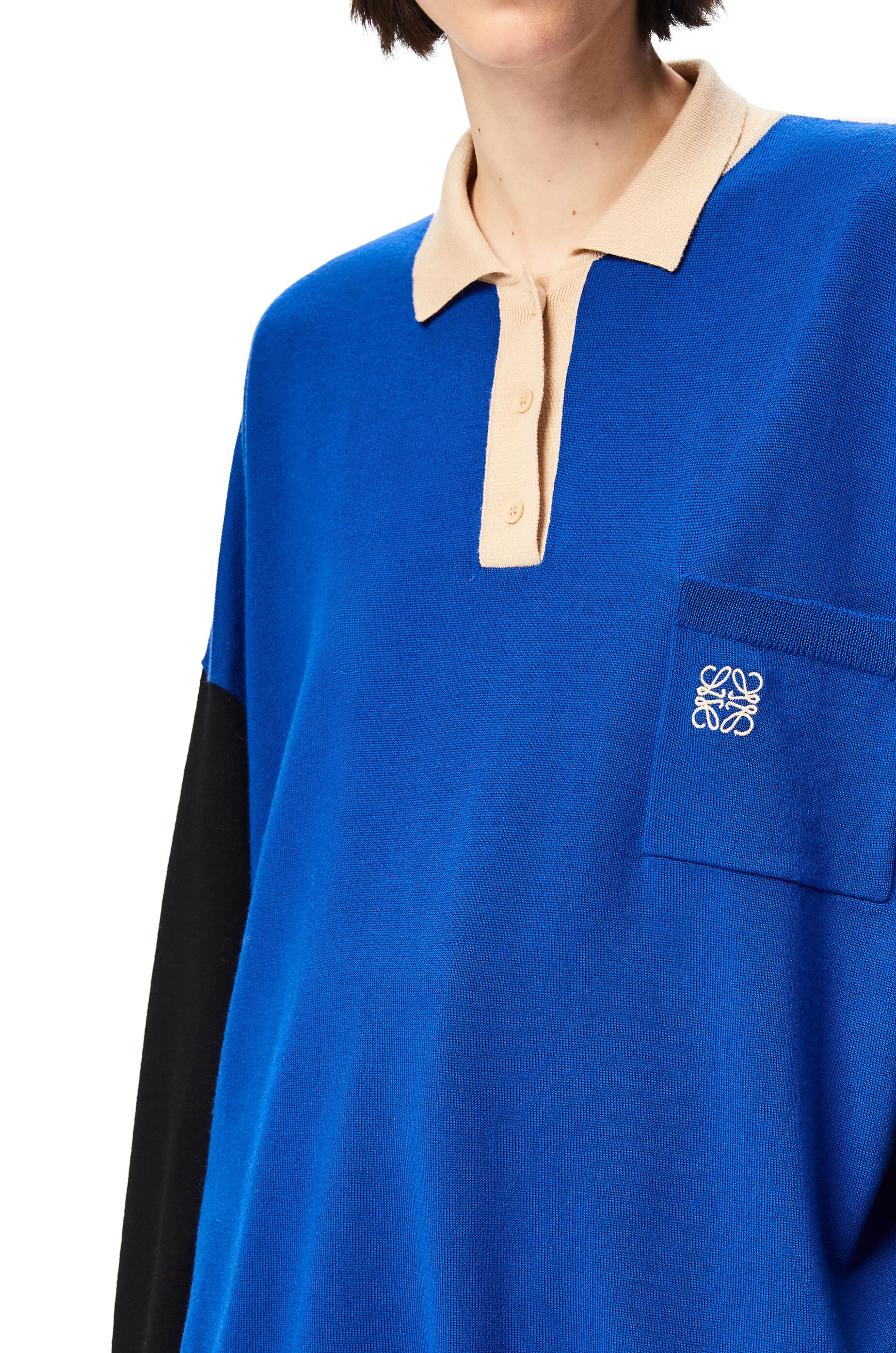 Anagram embroidered polo sweater in wool - 5