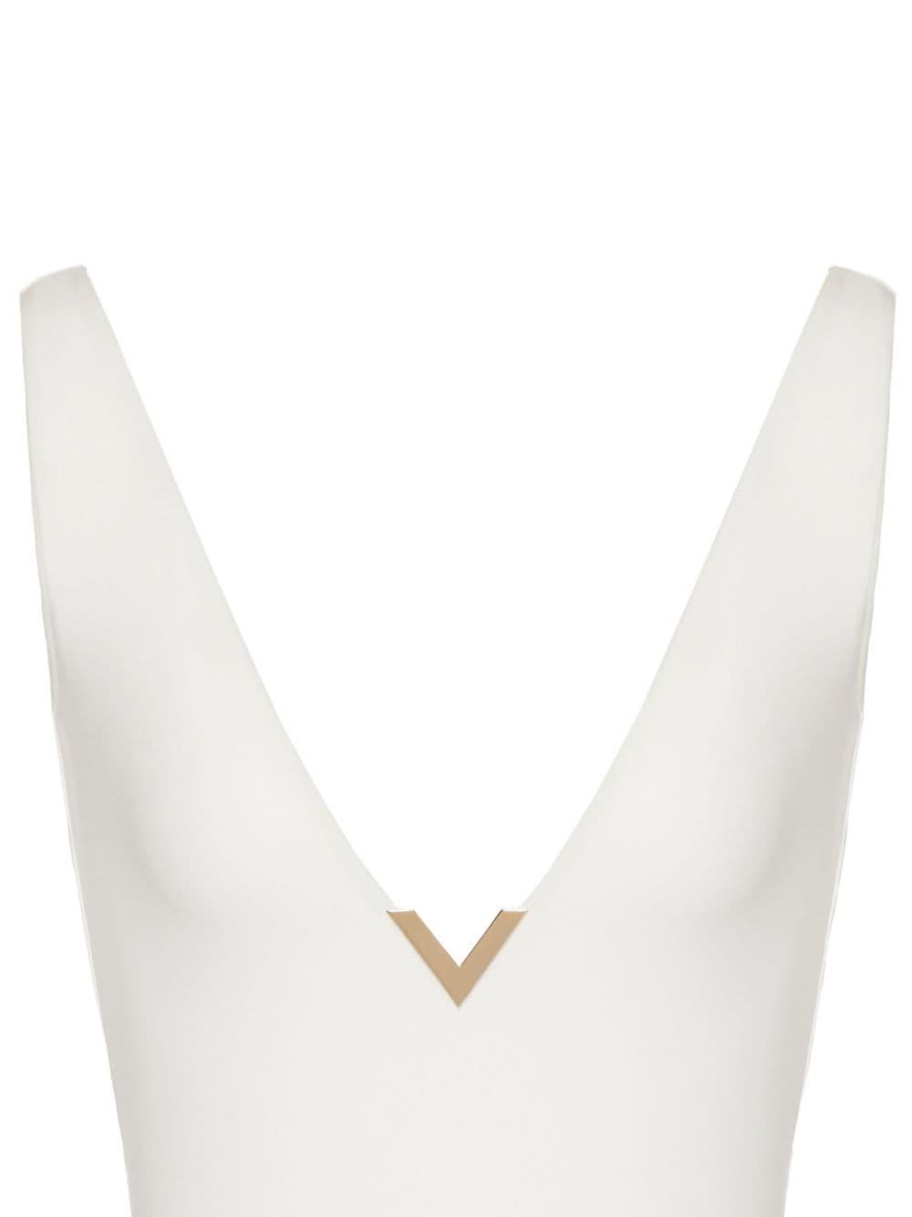 logo-plaque V-neck swimsuit - 2