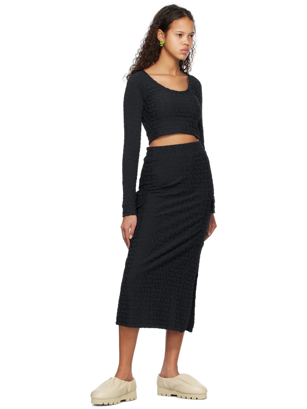 Navy Overlapped Midi Skirt - 4