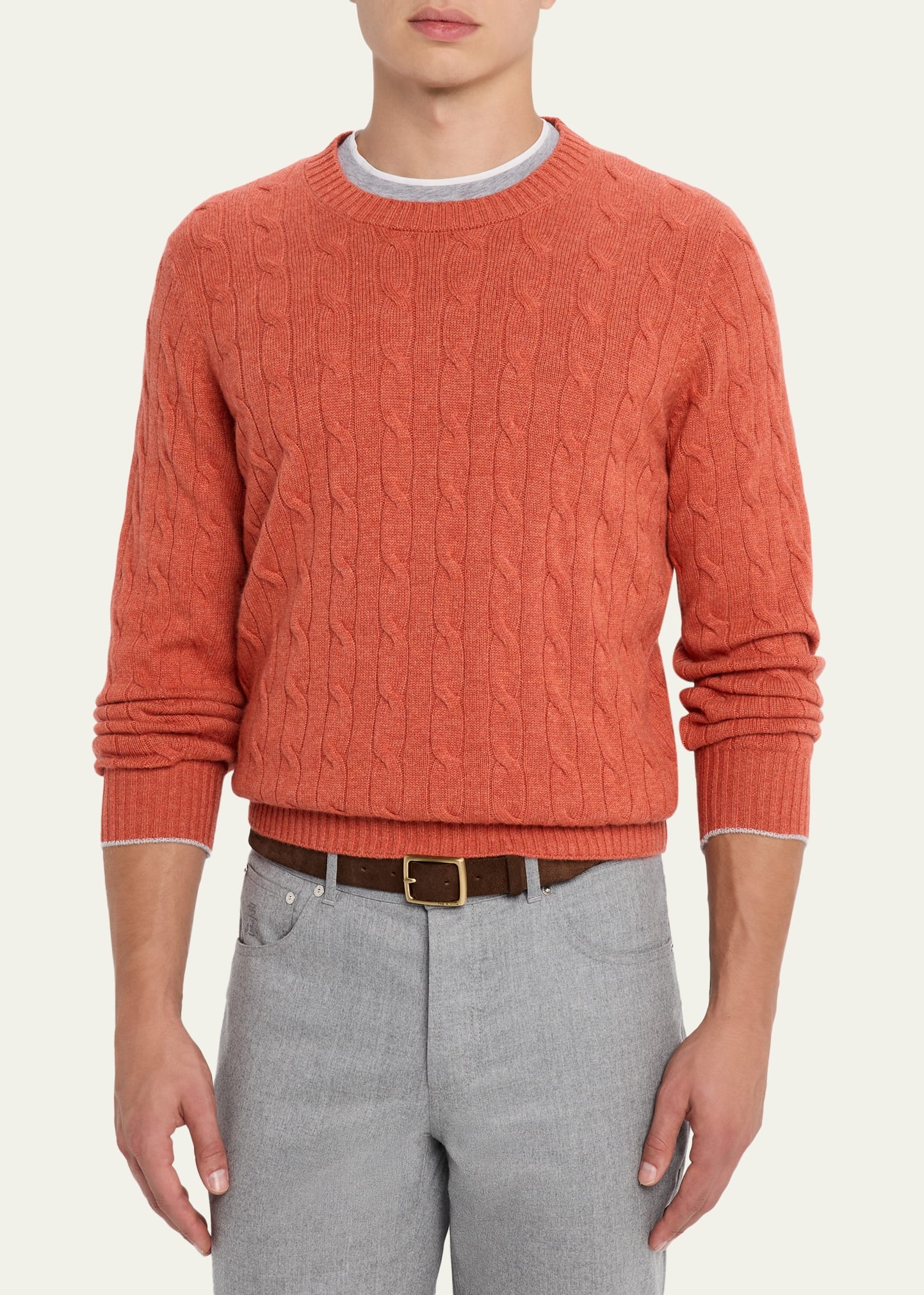 Men's Cashmere Cable Knit Crewneck Sweater - 4
