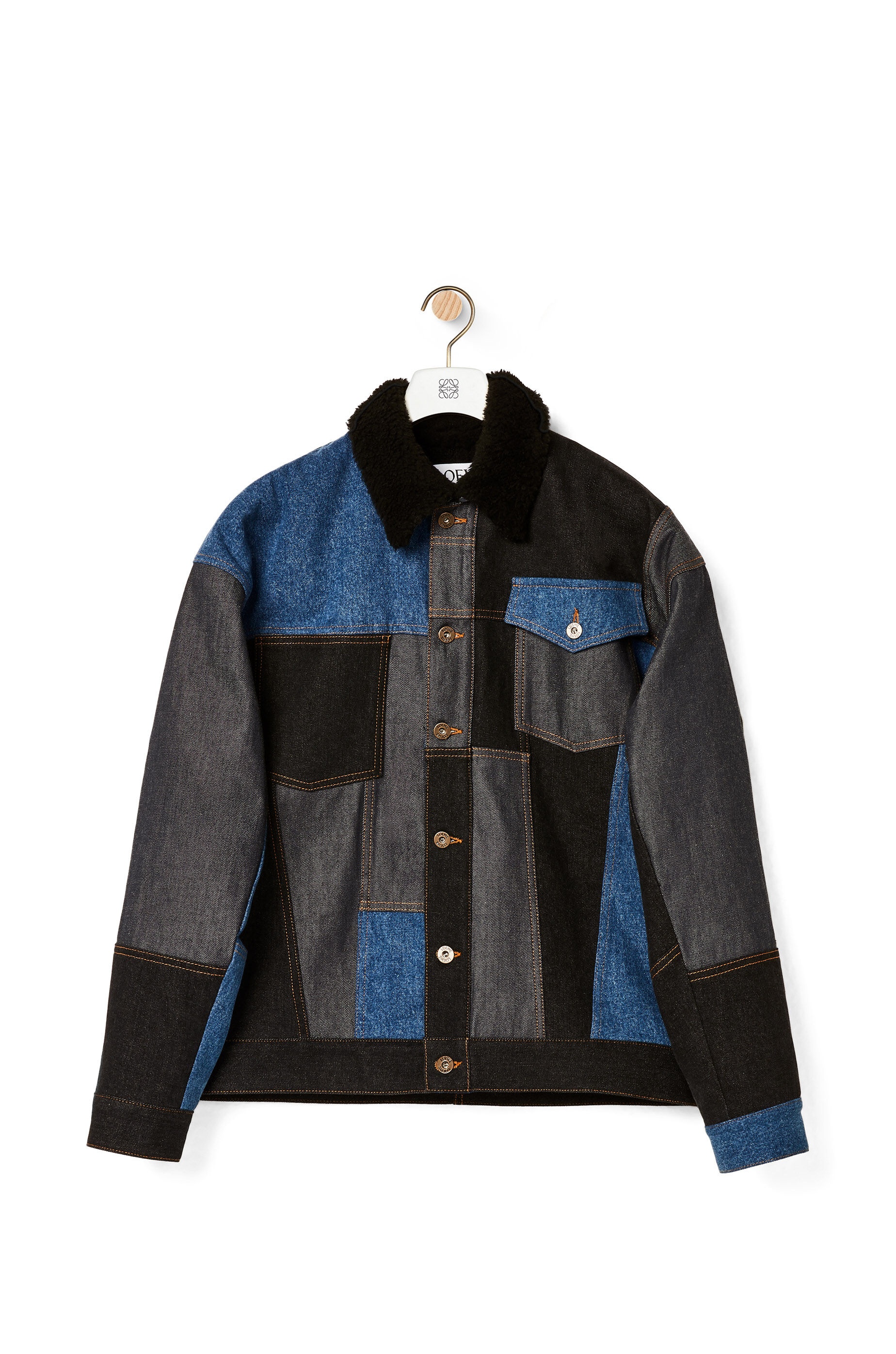 Jacket in patchwork denim and shearling - 1