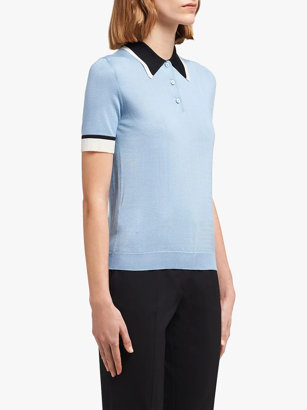 contrast-collar silk polo shirt - 3