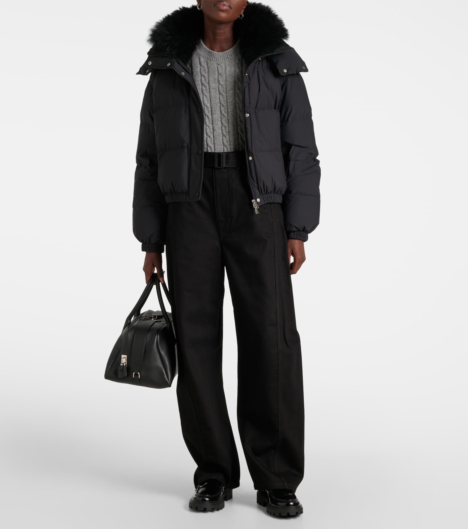 Shearling-trimmed down jacket - 2
