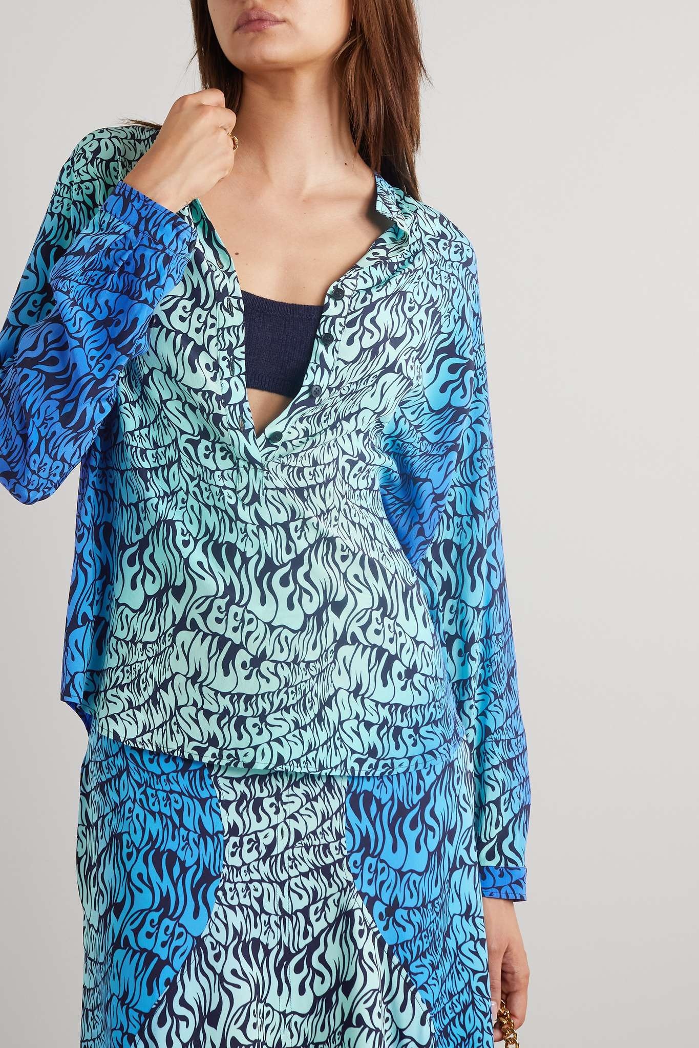 Printed silk crepe de chine shirt - 3