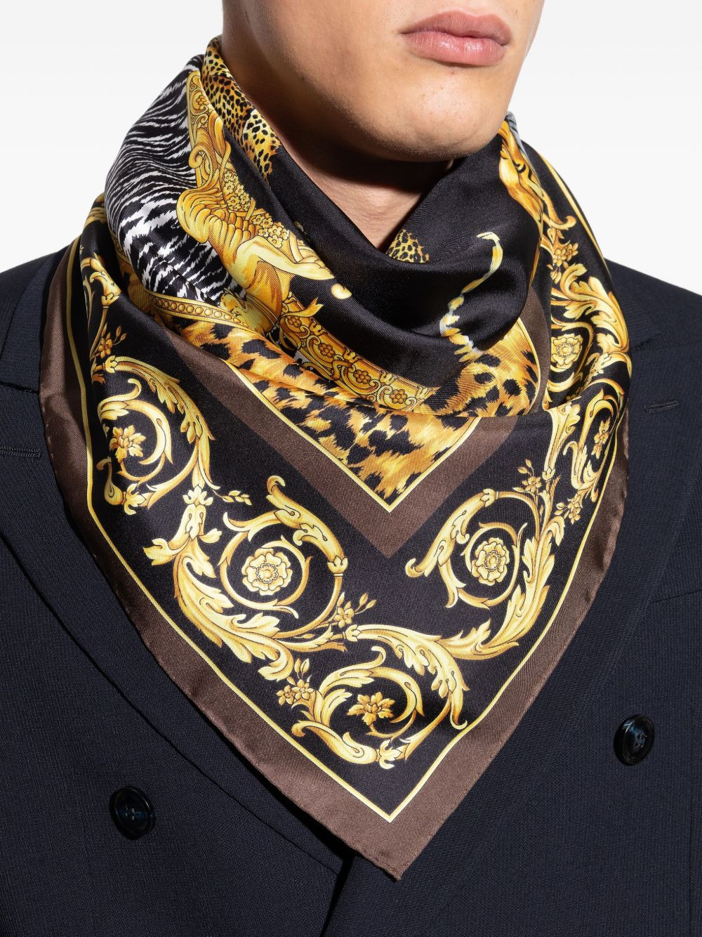 tiger-print silk scarf - 3