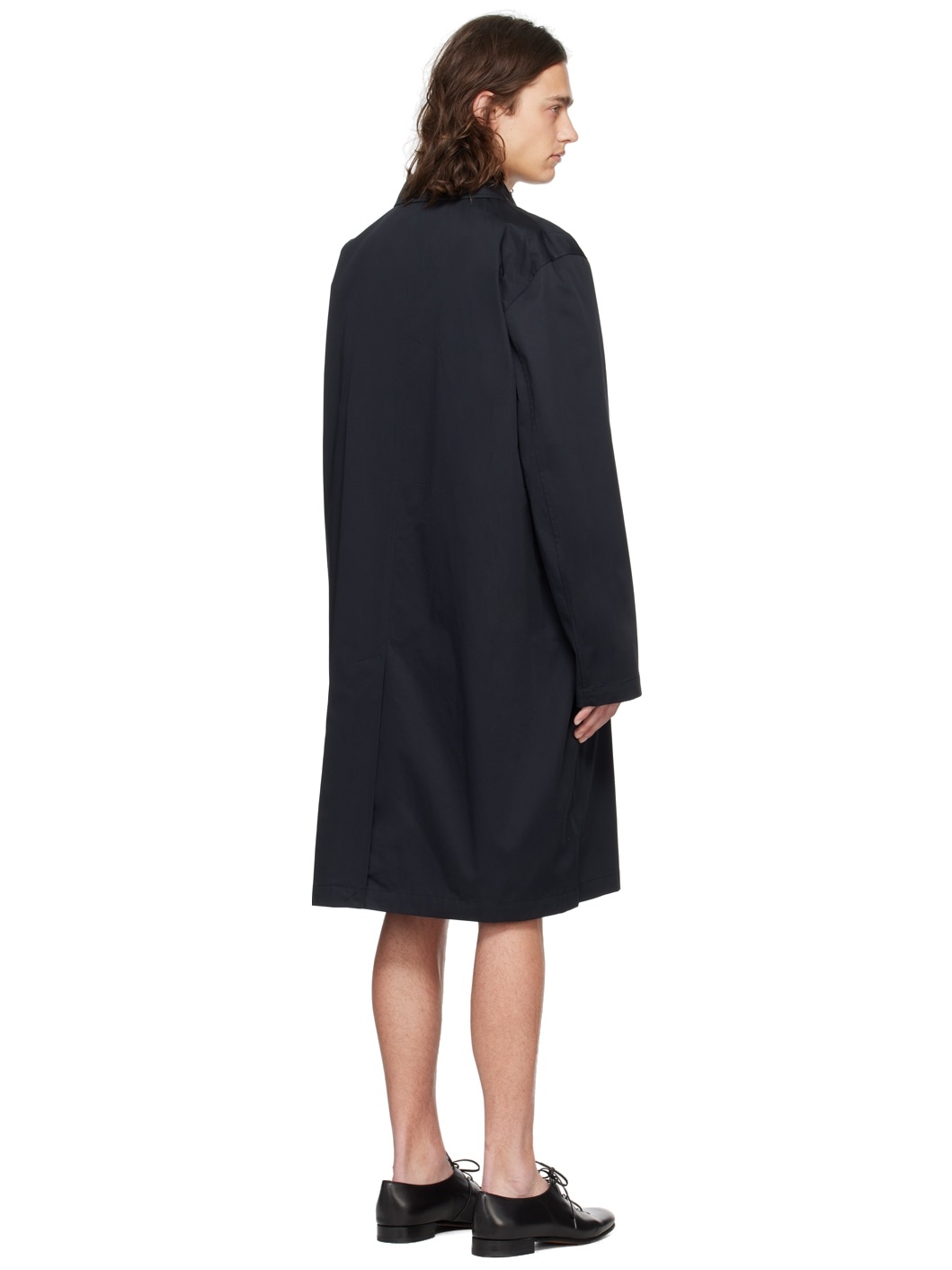 Black Notched Lapel Trench Coat - 3