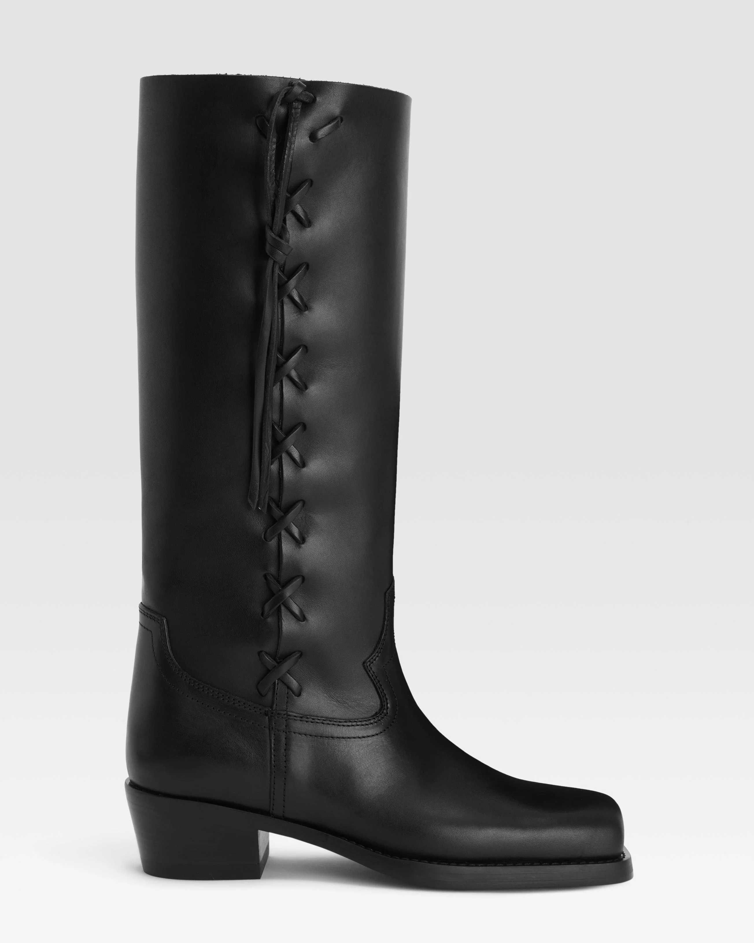 Leather boot with side braiding - 1