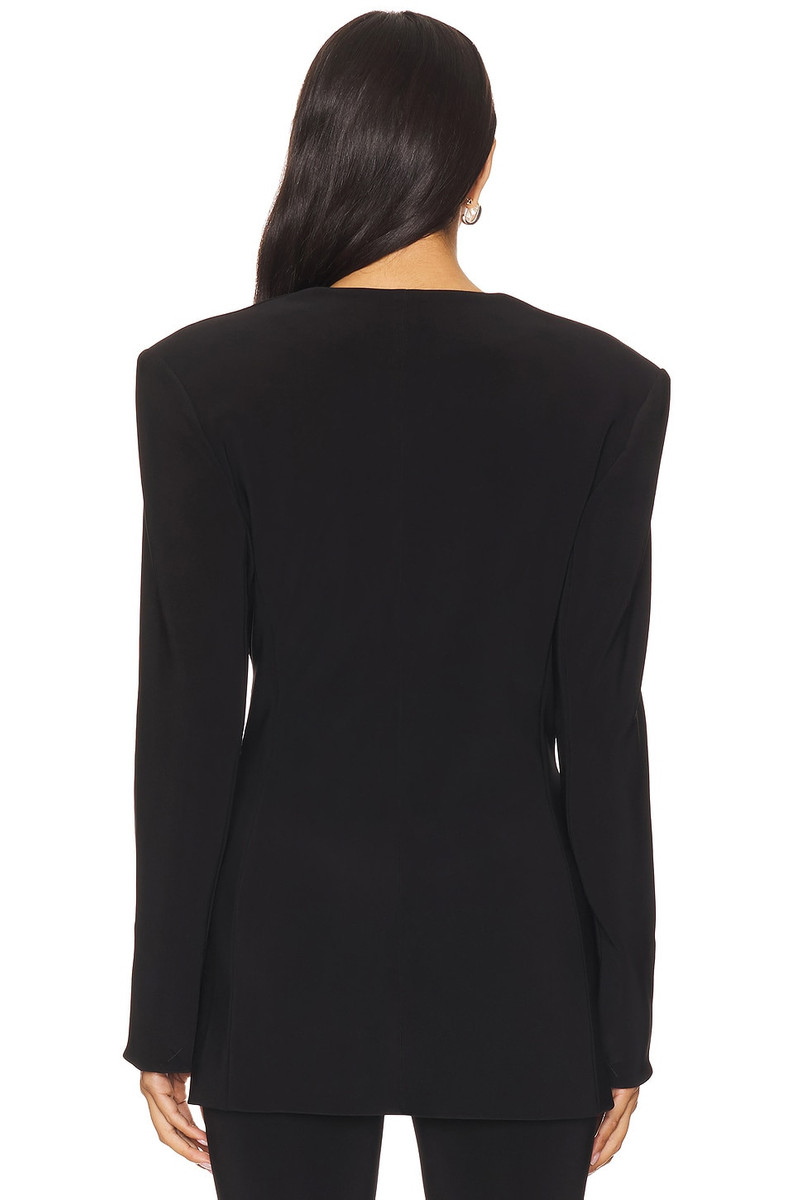 NORMA KAMALI Long Sleeve Shoulder Pad V Neck Zip Front Jacket outlook