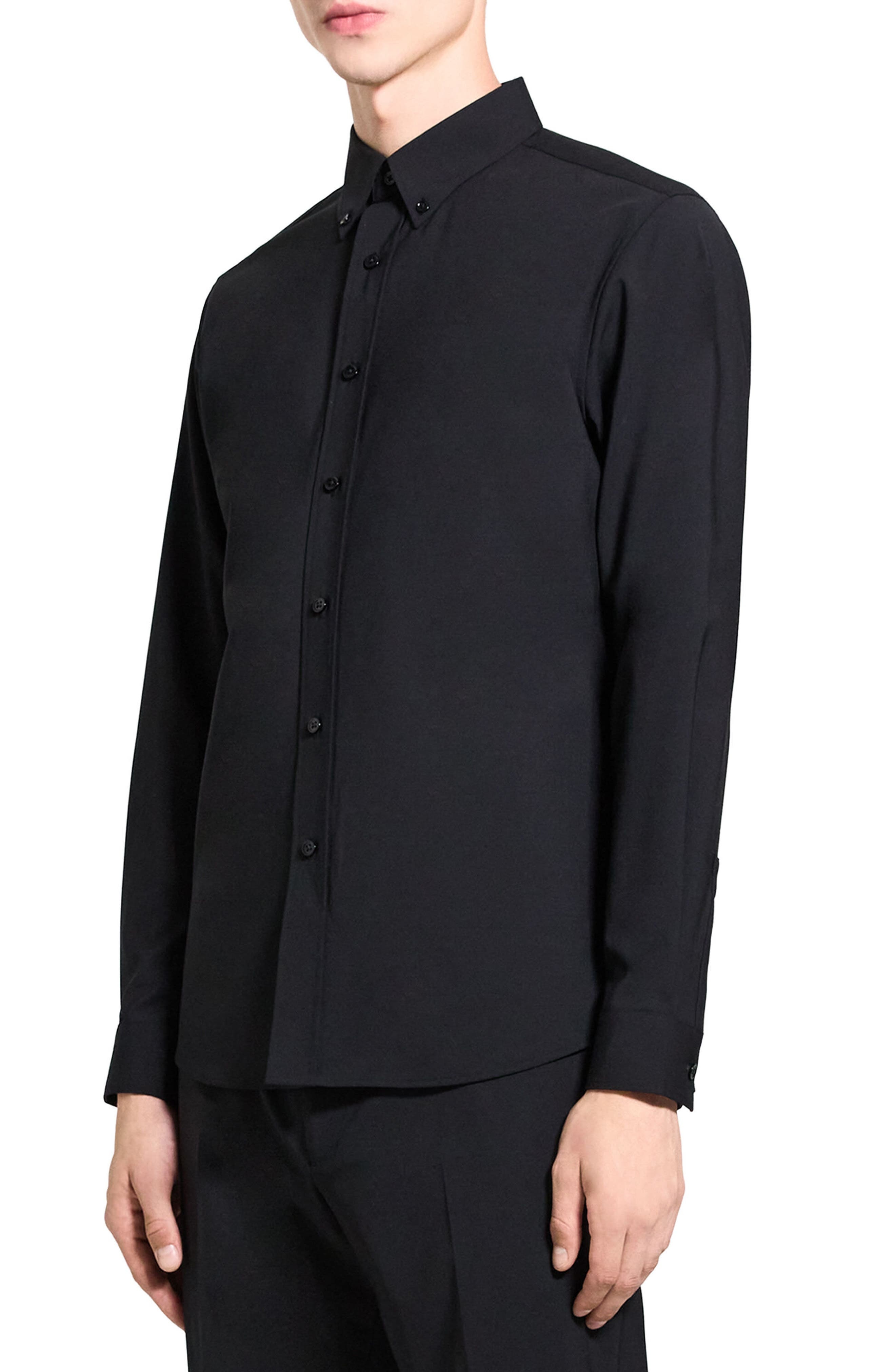 Theory Hugh Stretch Virgin Wool Button-Down Shirt in Black at Nordstrom - 4
