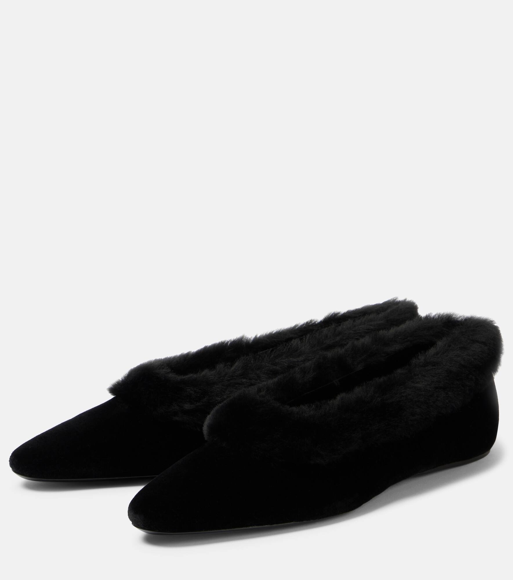 Shearling-lined velvet ballet flats - 4