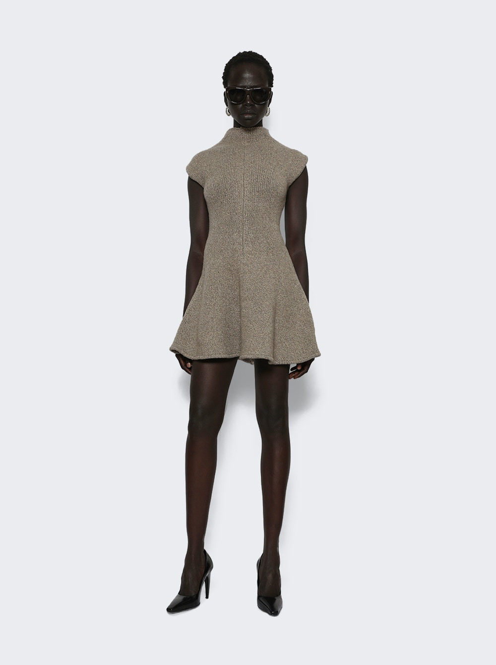 Knit Skater Dress Beige - 5
