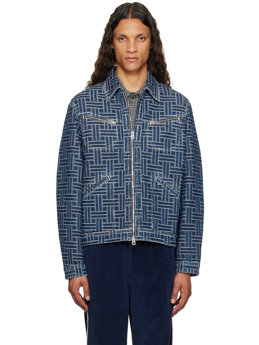 Blue Kenzo Paris 'Kenzo Weave' Denim Jacket - 1