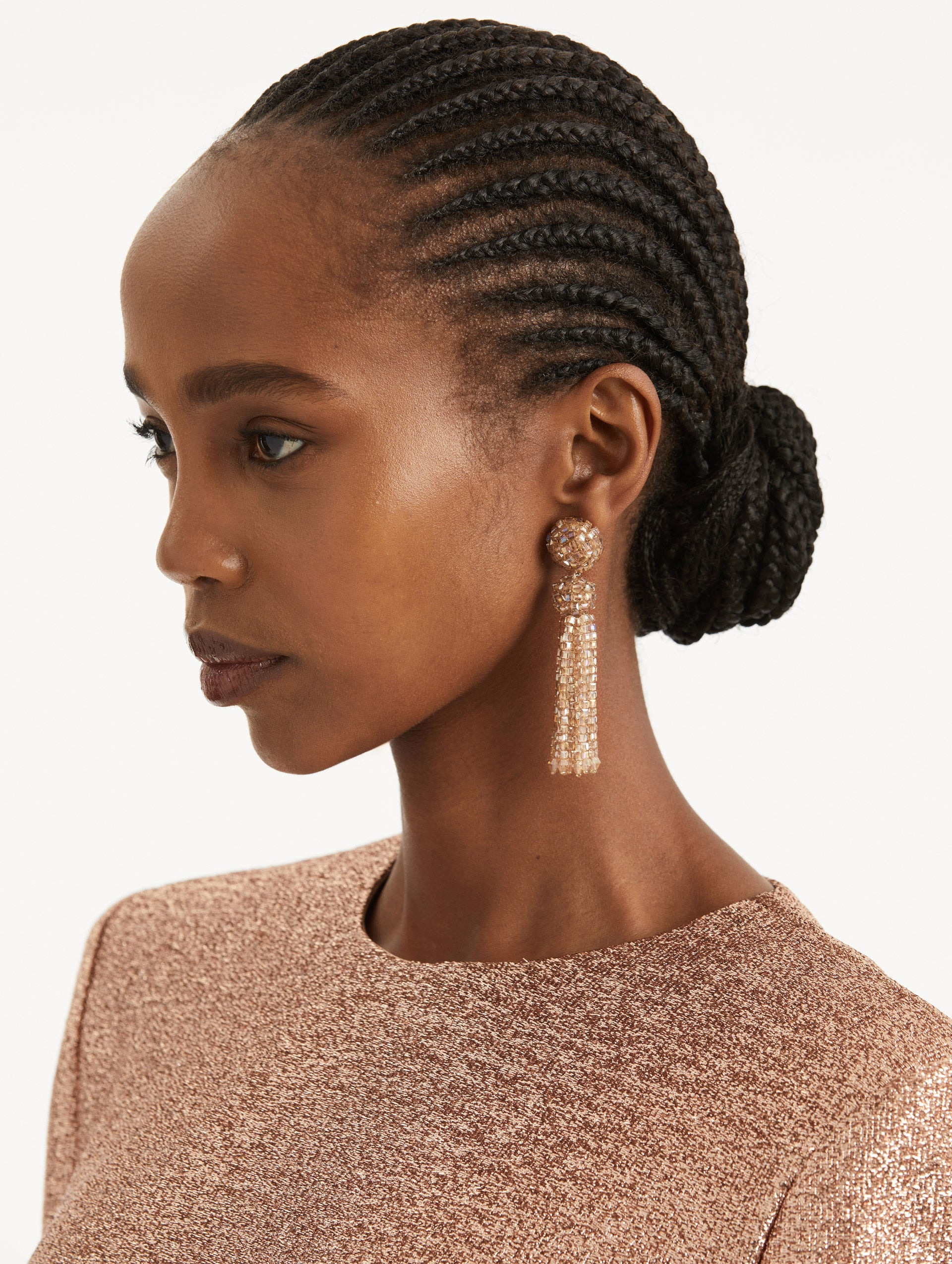 CRYSTAL FRINGE TASSEL CLIP-ON EARRINGS - 2