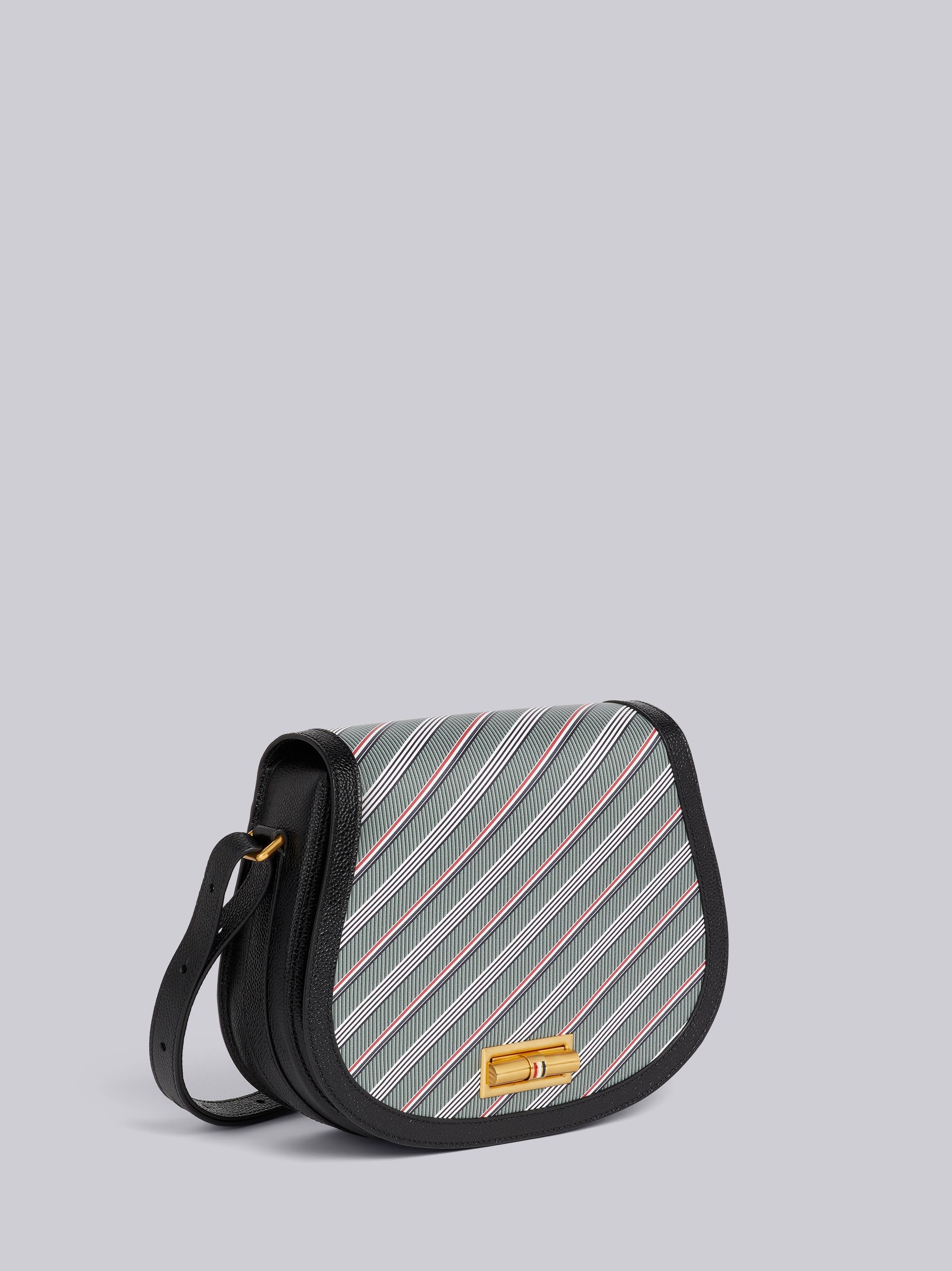 Medium Grey Monogram Coated Canvas Leather Frame Stripe Enamel Lock Saddle Shoulder Bag - 3