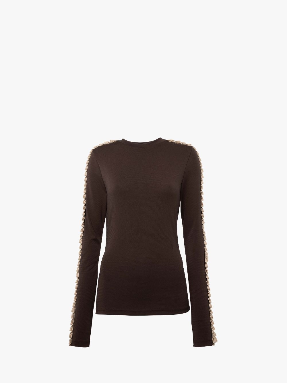 PLEATED TRIM LONG SLEEVE TOP - 1