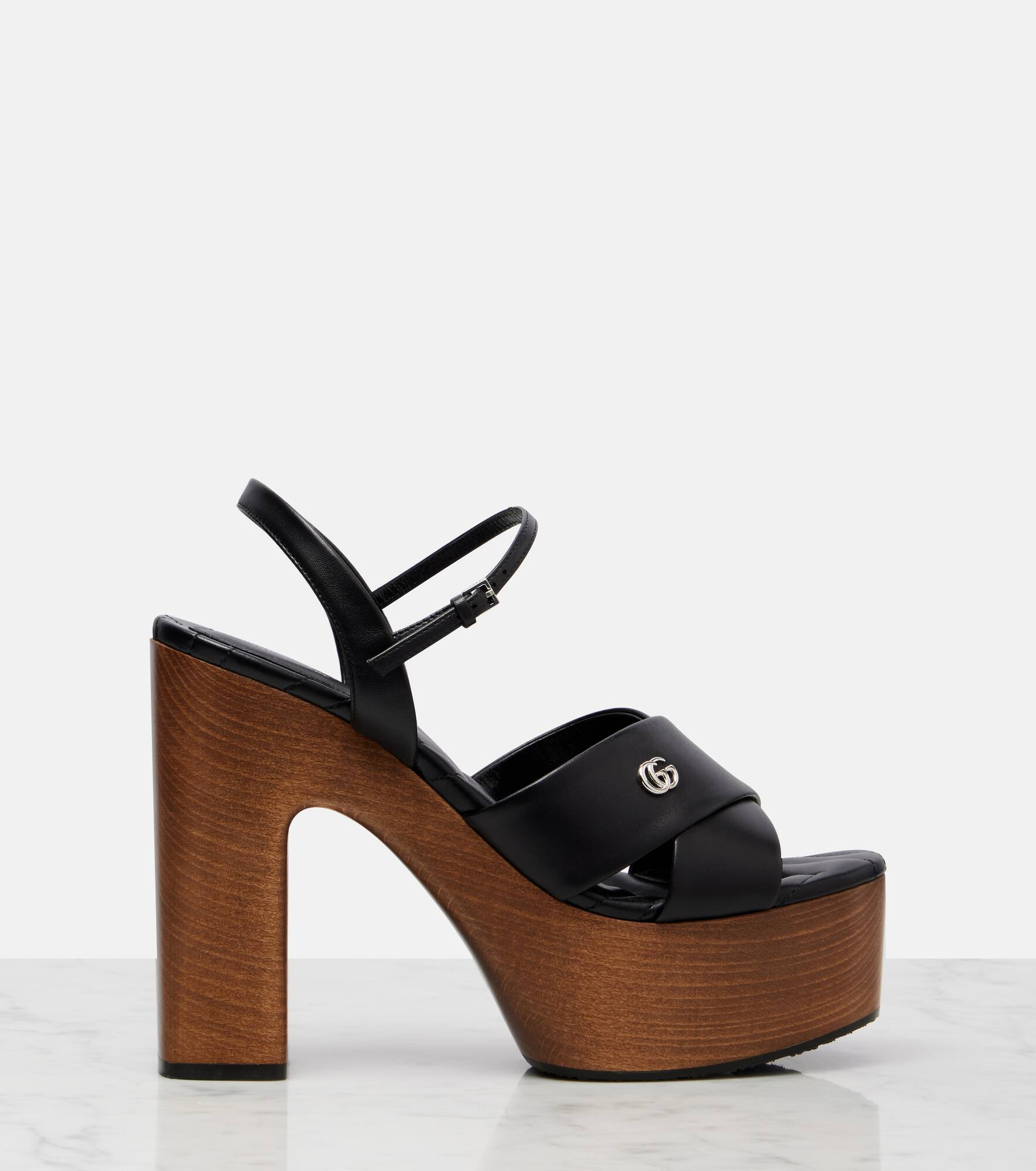 Double G leather platform sandals - 4