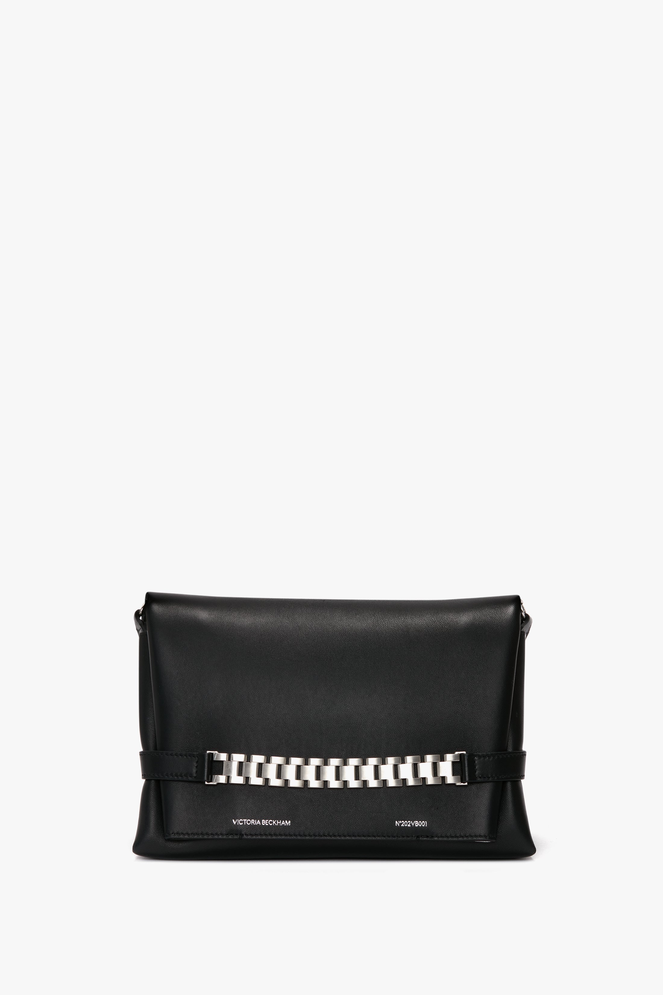 Chain Pouch Bag with Brushed Silver Chain In Black Leather - 2