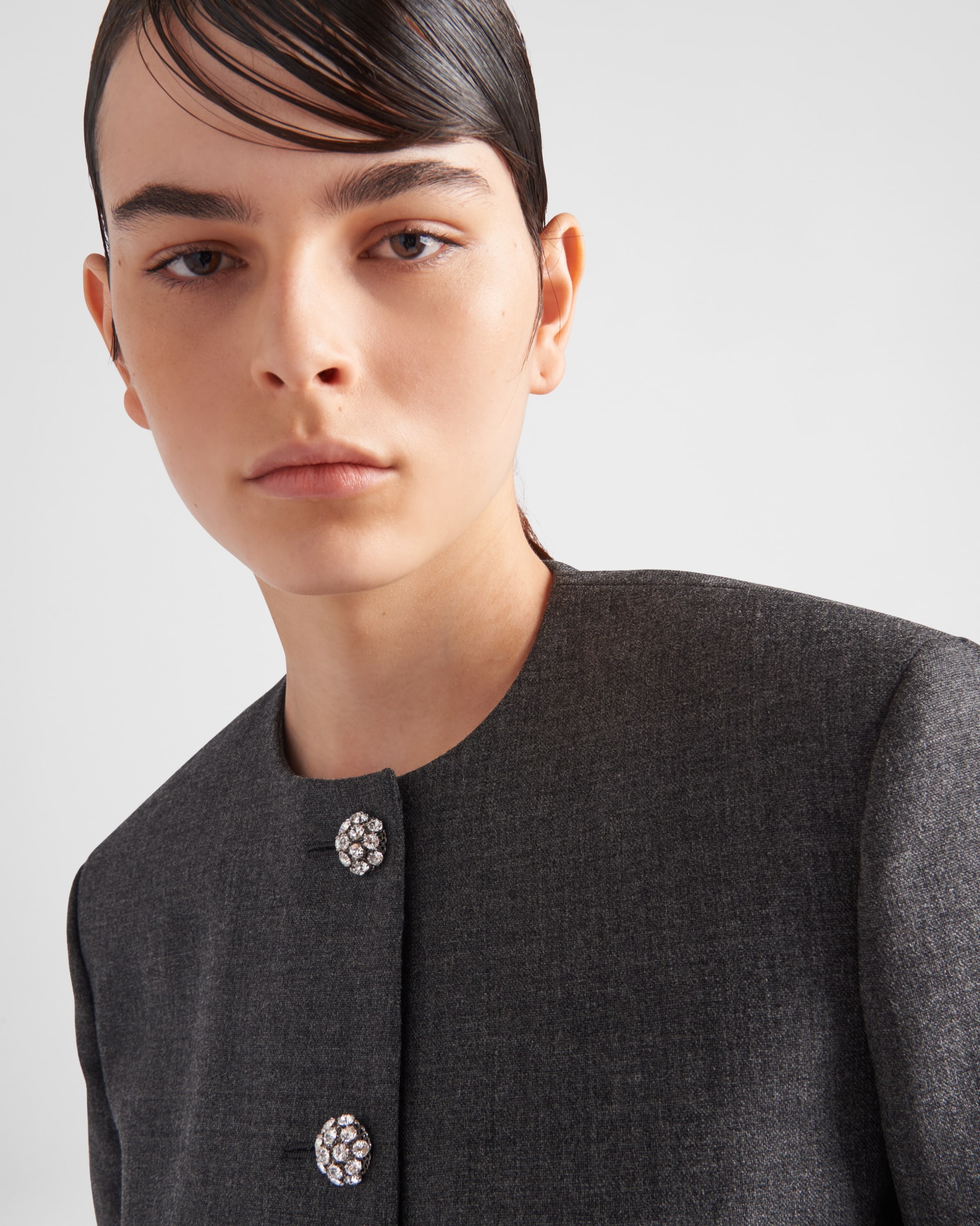 【プラダ・PRADA】Feather-trimmed single-breasted wool jacket Prada Single-Breasted Wool Jacket with Feather Trim