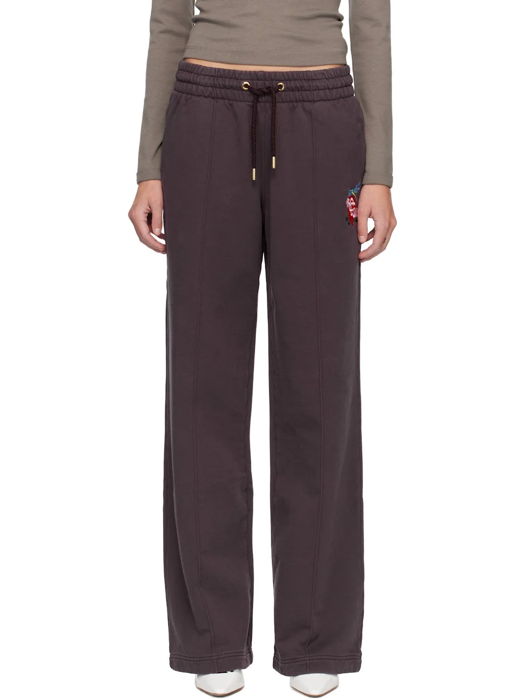 Purple Dragonfly Floral Open Hem Sweatpants - 1