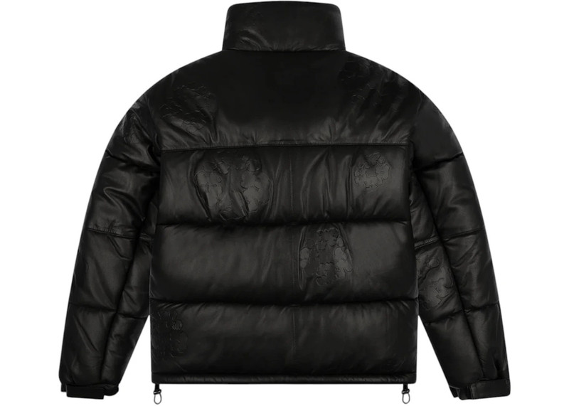 DENIM TEARS Denim Tears Leather Embossed Wreath Puffer Jacket Black outlook