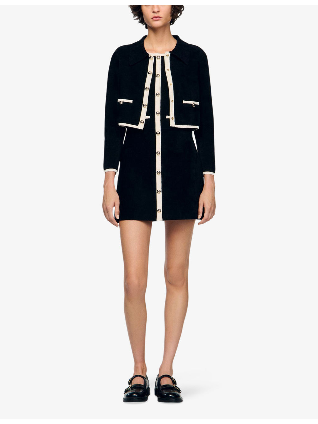 Collared Two-Tone Stretch-Knit Cardigan - 2
