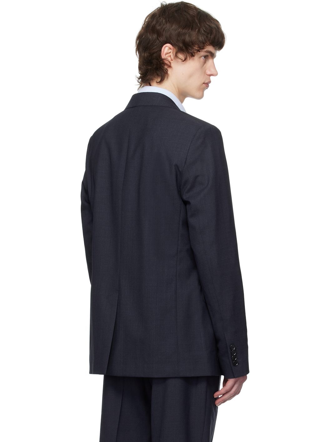 Navy Wool Two Buttons Blazer - 3
