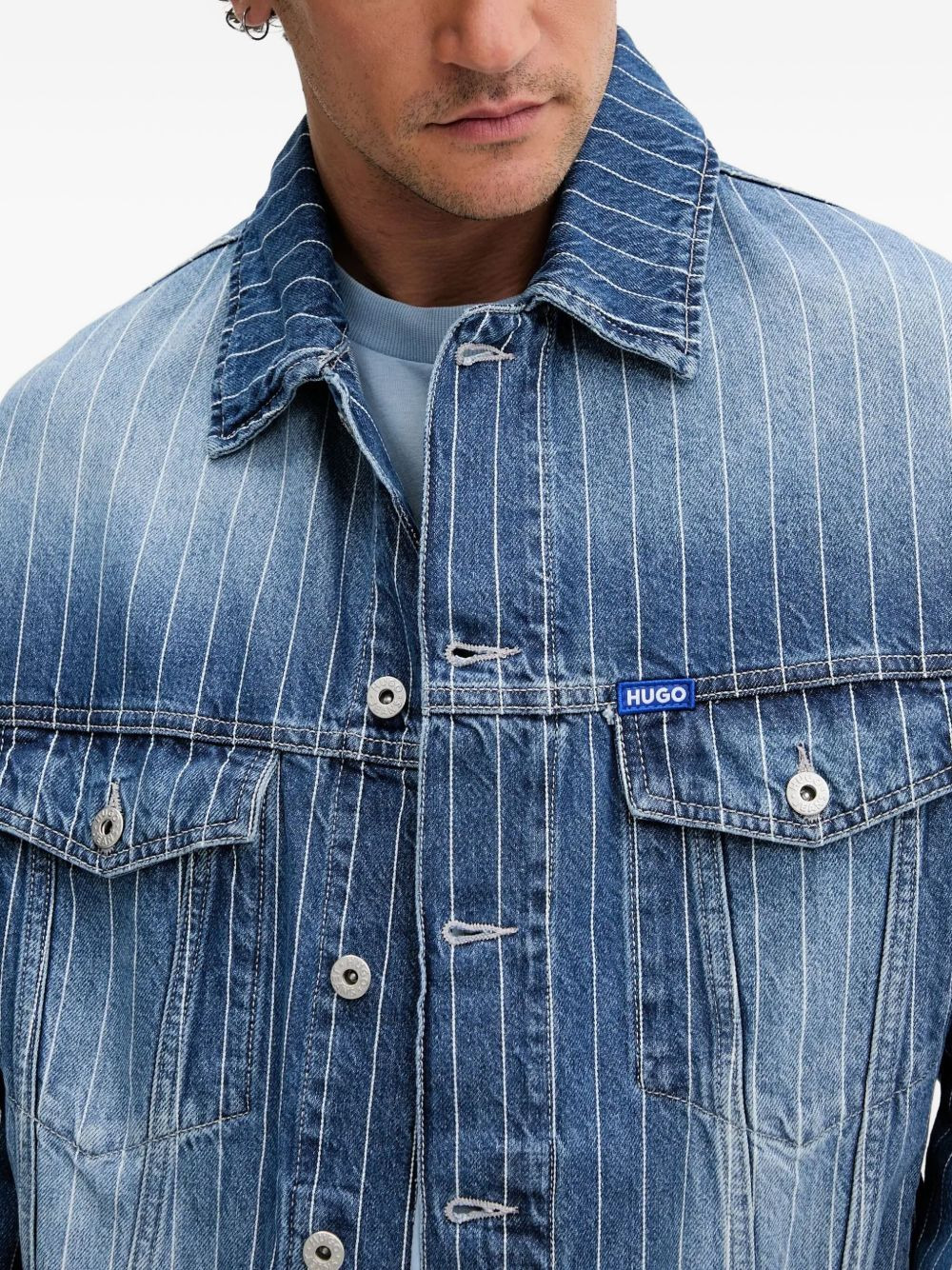 pinstripe denim jacket - 4