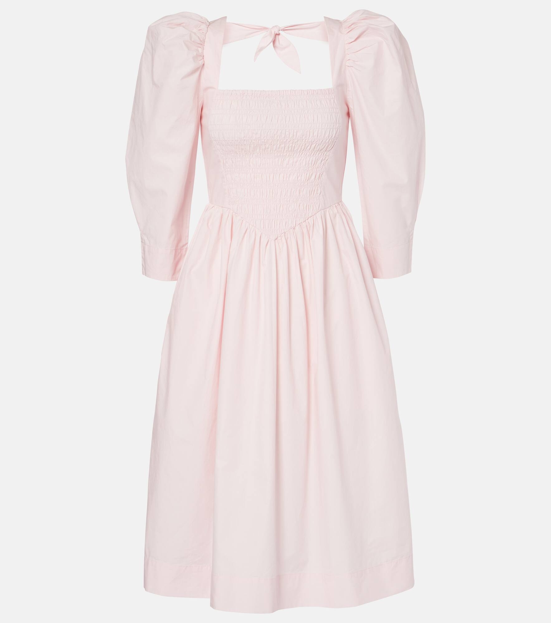 Smocked cotton poplin midi dress - 1