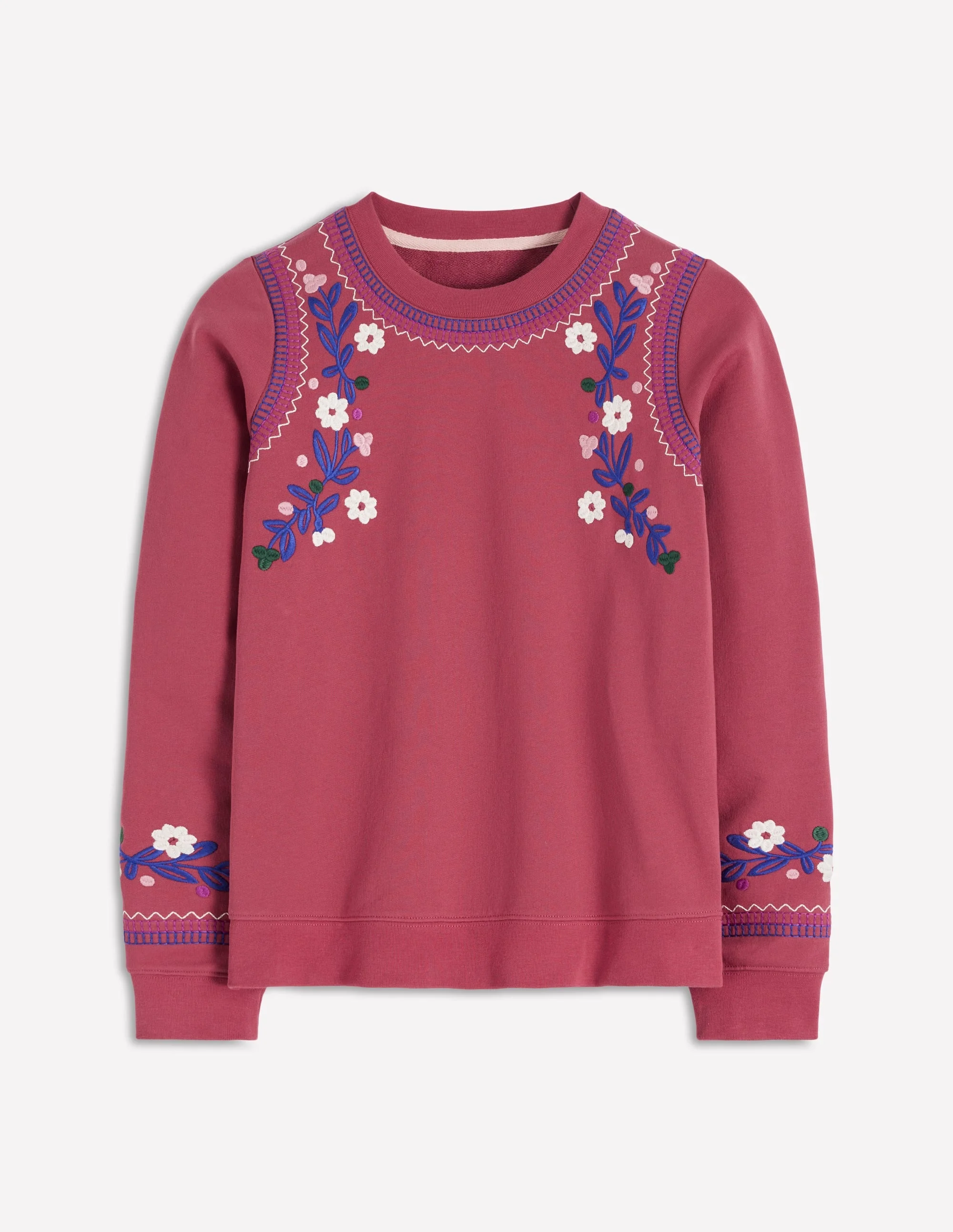 Hannah Embroidered Sweatshirt-Earth Red, Multi Floral - 1