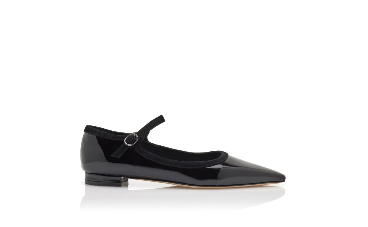 Black Patent Leather Mary Jane Flat Pumps - 1