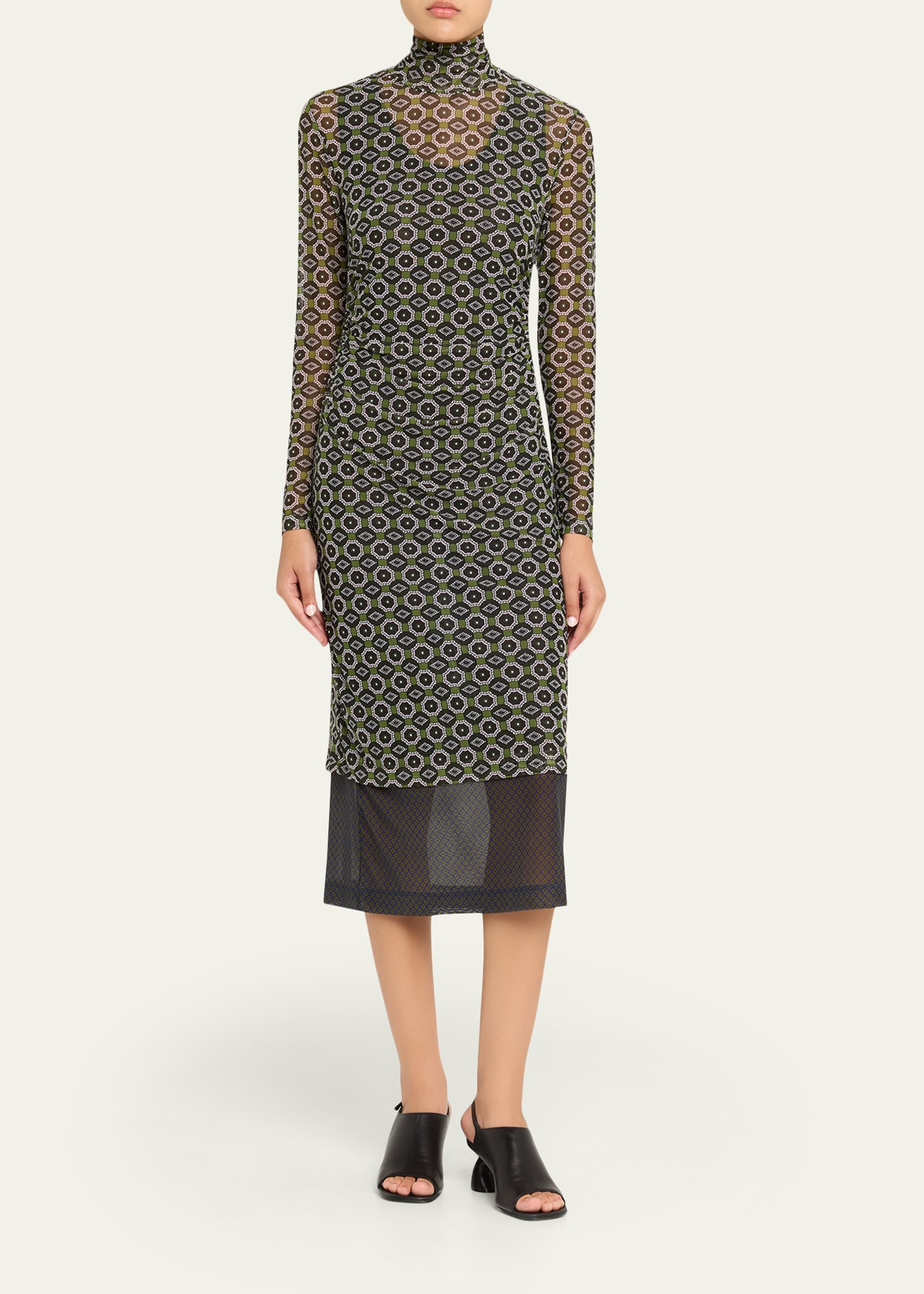 Hofes Turtleneck Sheer Layered Midi Dress - 2