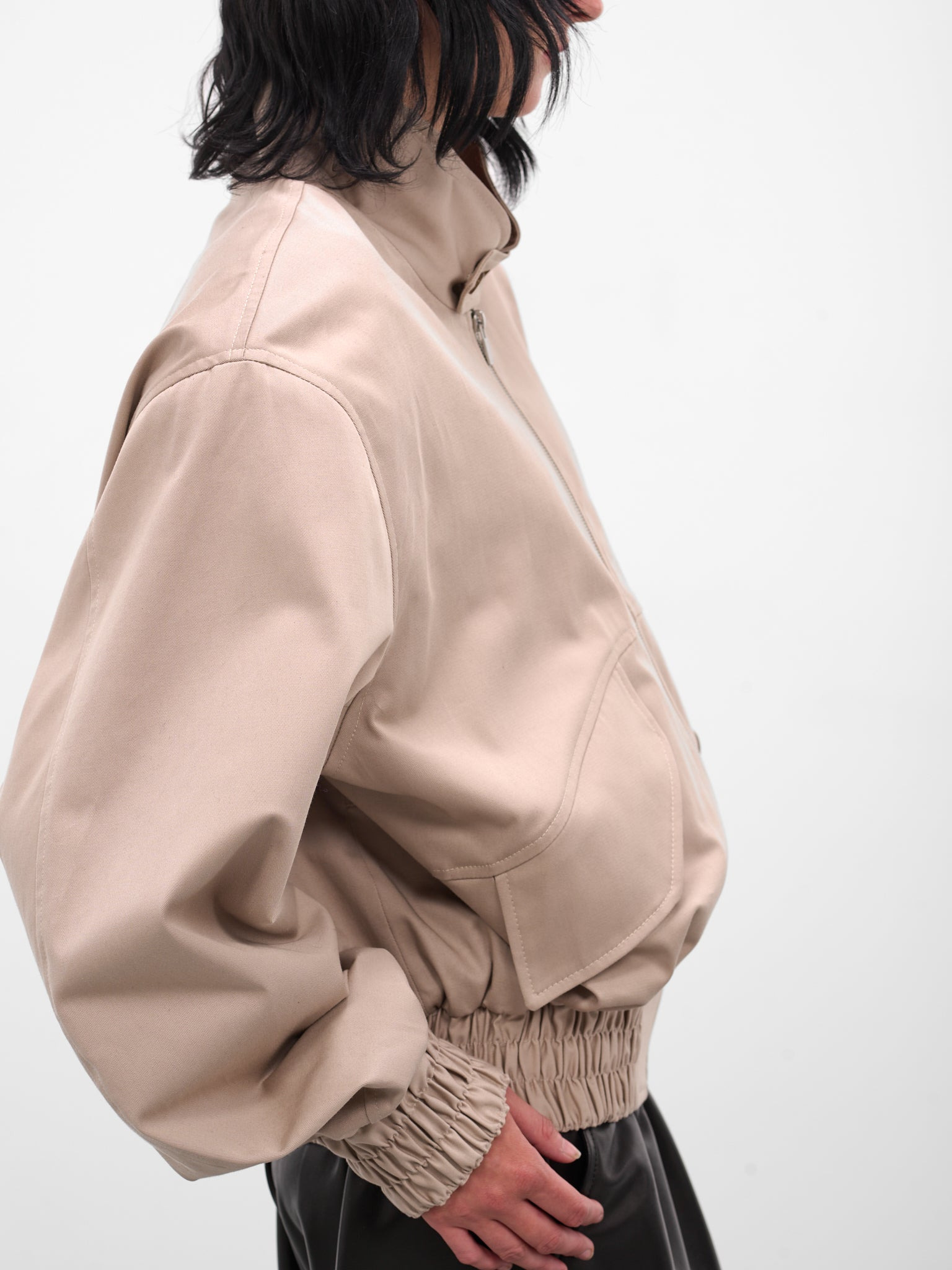 Beige Oversized Highneck Crop Bomber - 5
