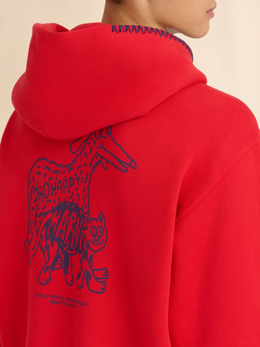 MARNI + MADHAPPY RED COTTON ZIP HOODIE WITH ANIMAL PRINT - 5