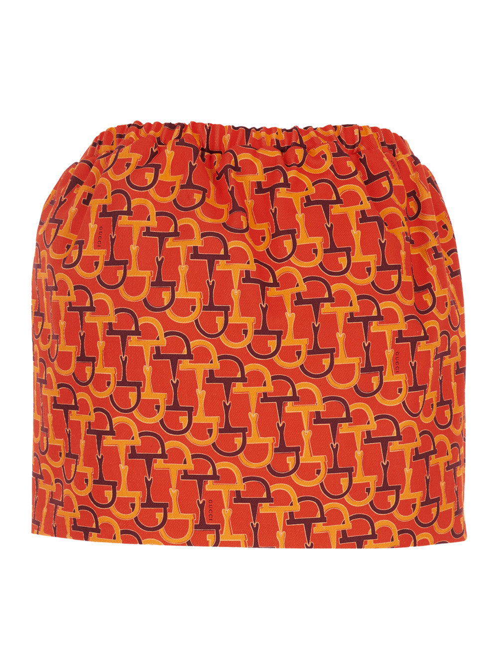 Gucci Women Orange Skirt With Elastic Waist And All-Over Horsebit Print In Cotton Woman - 2
