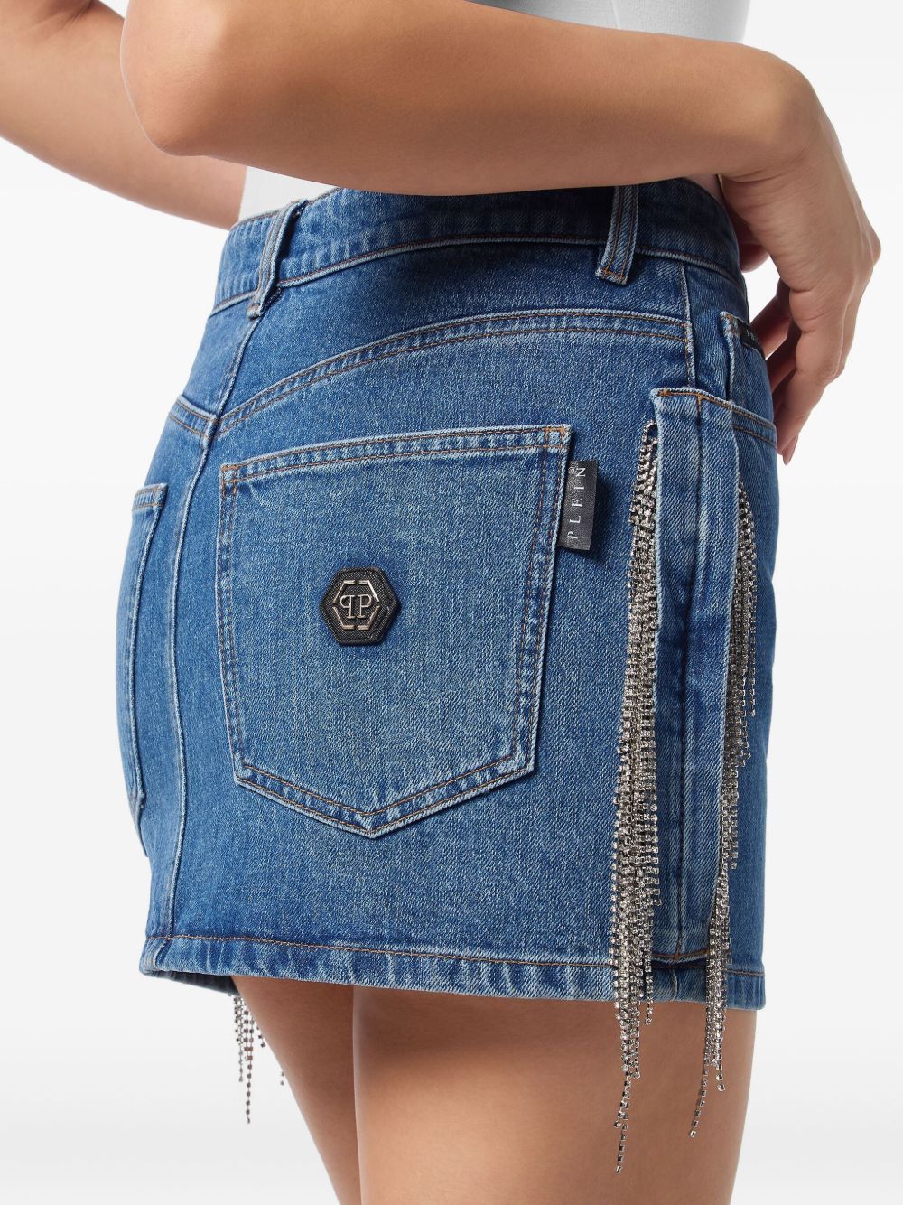 crystal-embellished denim mini skirt - 5