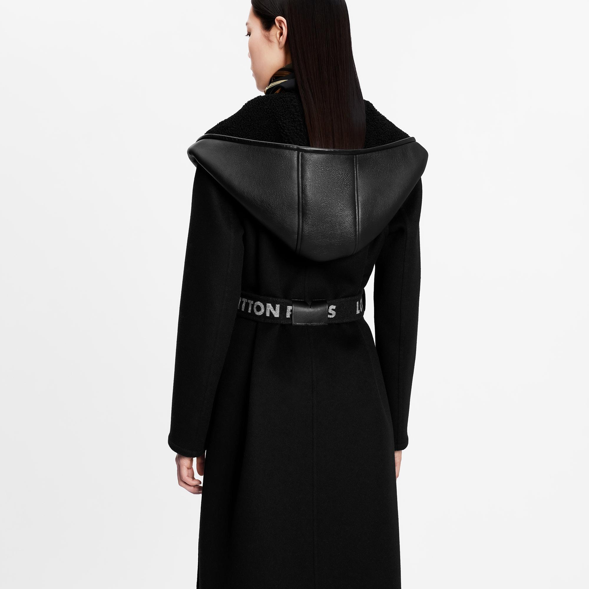 Shearling Hood Double Face Wrap Coat - 5