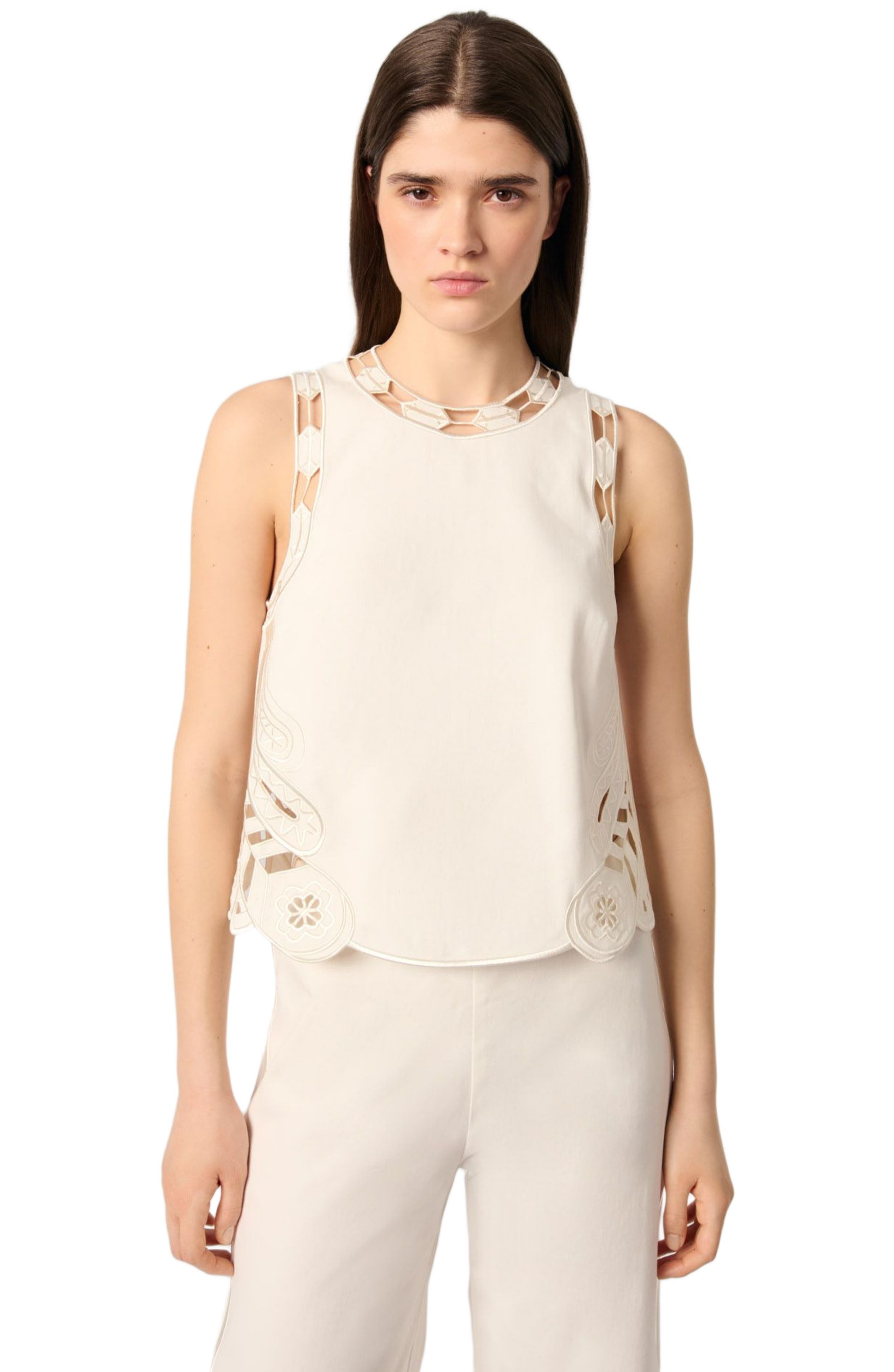 maje Embroidered vest top in Ecru at Nordstrom - 4