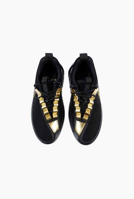 Black suede and mesh B-Runner sneakers with gold-tone details - 4